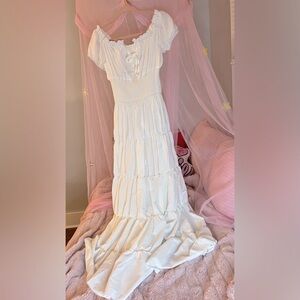 White Maxi Dress with Ruffled Bodice